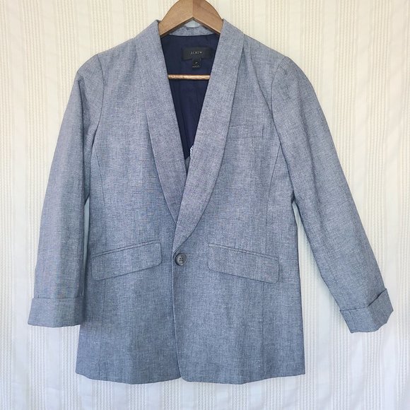 J. Crew Unstructured Shawl Collar Linen/Cotton Blend Blue Chambray Blazer - 2P - Picture 5 of 14